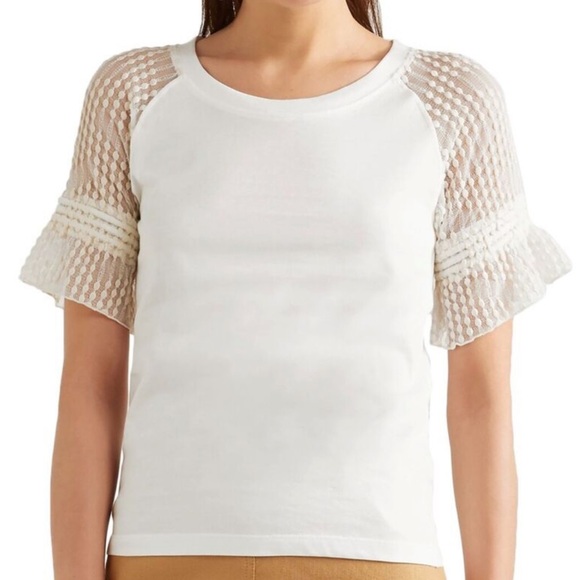 See By Chloe Tops - SeeByChloe - size S 
Cream & Lace Short Sleeve Cotton Top T-shirt